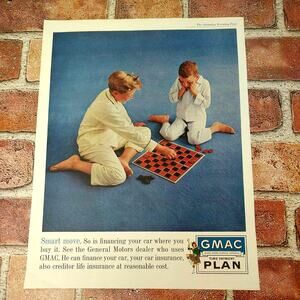 GMAC Financing - Kids in PJ's Playing Checkers - Smart Move - Vtg 1961 PRINT AD